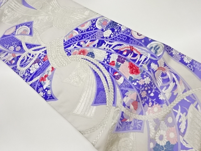 リサイクル　束ね熨斗に鳳凰・花々模様織出し袋帯